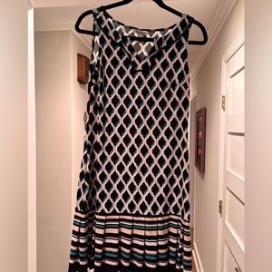 White House Black Market Teal and Black Patterned Dress